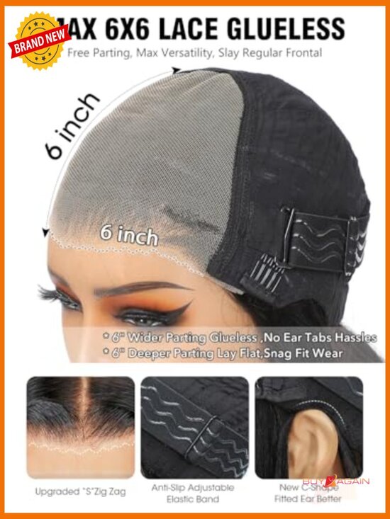 Straight Layered Glueless Wig Human Hair Pre Plucked Pre Cut 200 Density 6X6 HD main image 7